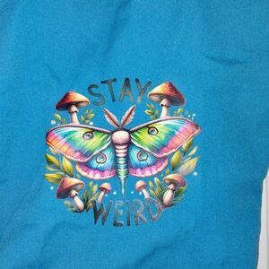 Source Unknown Blue Tote with Colorful Butterfly Design